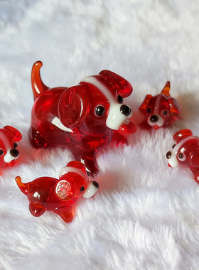 非物质文化遗产传承纯手工北京料器琉璃狗带四小狗一家桌面小摆件