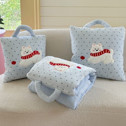 围巾小狗抱枕被子两用二合一可折叠车载靠枕办公室午睡毯子枕头被
