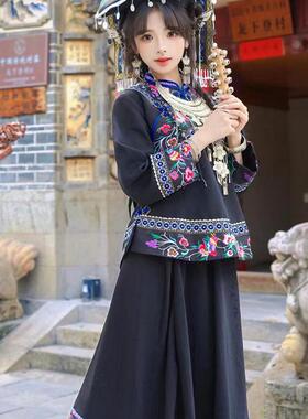 新款布依族服装女民族风土家族壮族三月三生活旅拍刺绣舞台演出服