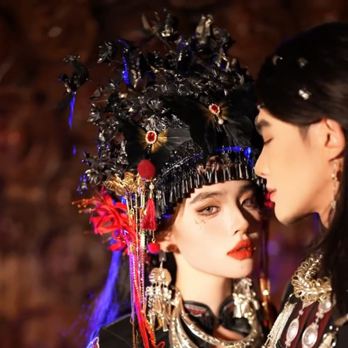 原创羽墨锆石暗黑蝴蝶苗疆头饰