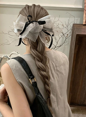 韩系网纱大蝴蝶结发圈女撞色飘带大肠圈温柔氛围感扎发布艺发饰