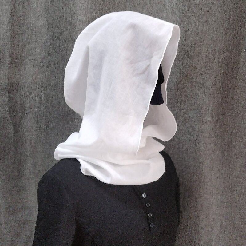 夏季棉麻脖子防晒女蕾丝棉麻面口罩护颈一体披肩帽假卫衣帽子领