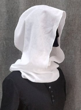 夏季棉麻脖子防晒女蕾丝棉麻面口罩护颈一体披肩帽假卫衣帽子领