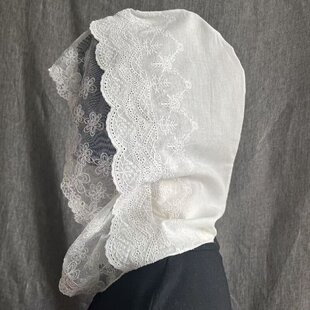 可拆卸单独这样防晒蕾丝花边假卫衣帽子领