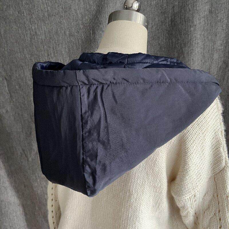 藏青色可拆卸羽绒服夹棉单帽子假领