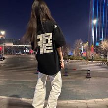 2025夏季美式高街潮牌黑色字母刺绣纯棉短袖T恤女街头半袖ins上衣