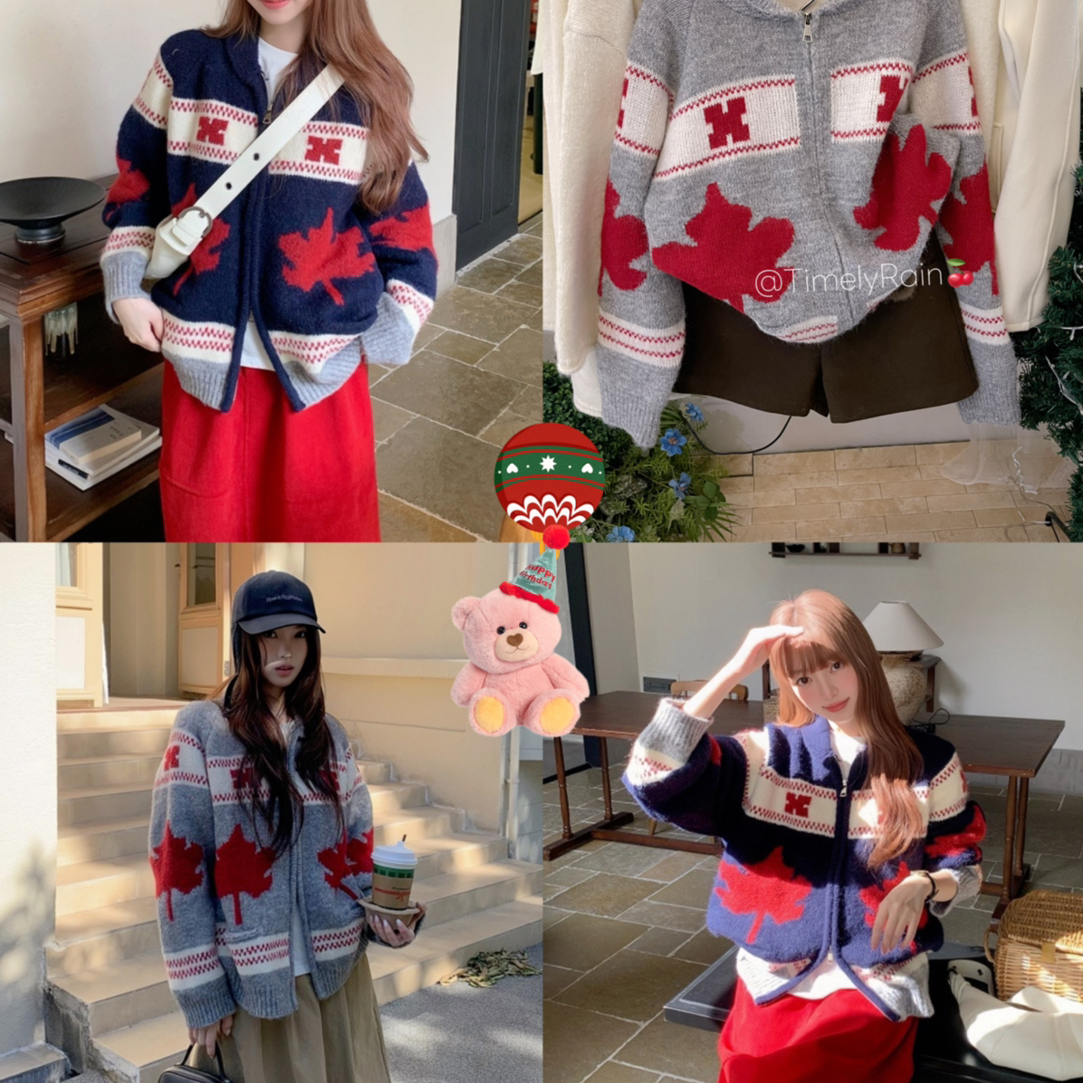 TimelyRain  及时雨-众设计感提花重工双拉链加厚保暖毛衣P-8529