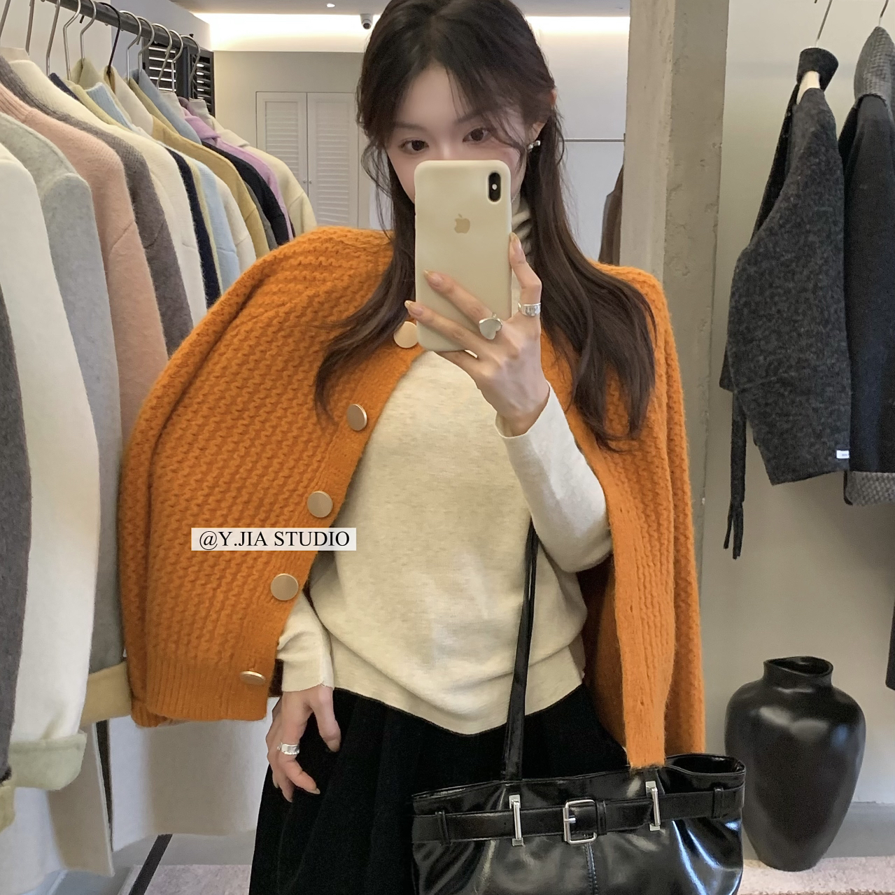 Y.JIA 伊嘉-糖果色系粗针织短款针织开衫外套保暖毛衣1018-55