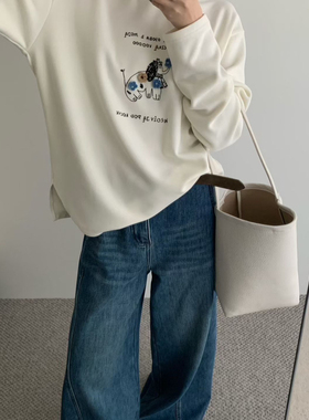 买手严选-泡菜馆-上新加绒字母卡通印花圆领宽松上衣长袖T恤20366