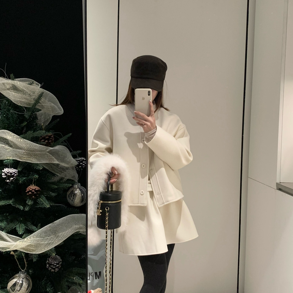 拿铁-瘦保暖羽绒棉套装棉服+半身裙套装(配人造环保毛领)25469-1