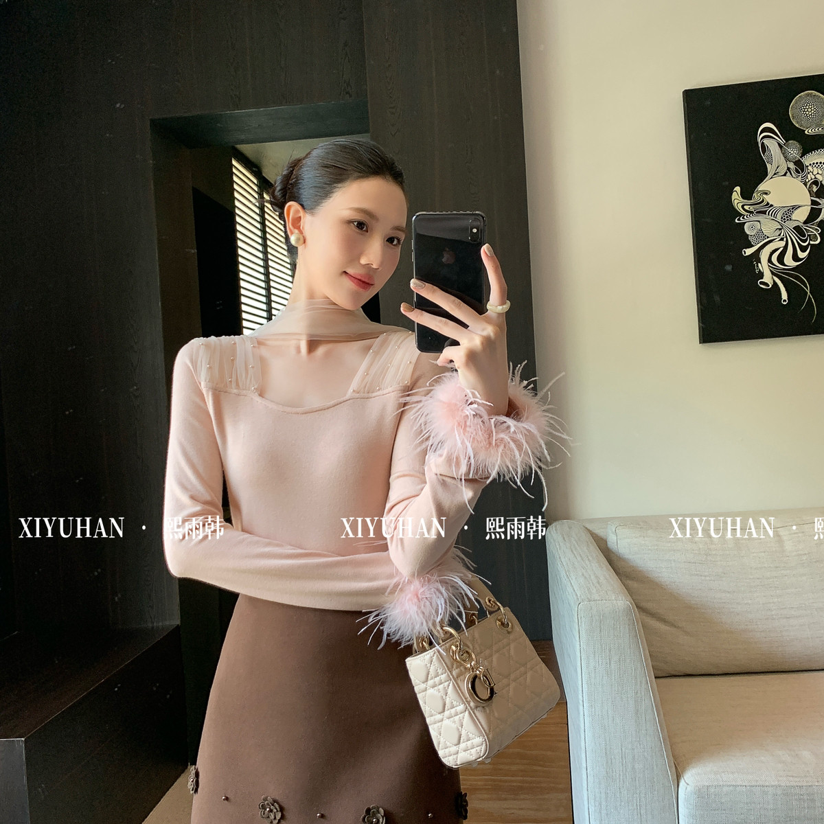 熙雨韩-秋上新法式浪漫气质优雅小女人小衫(配丝巾)XT10008