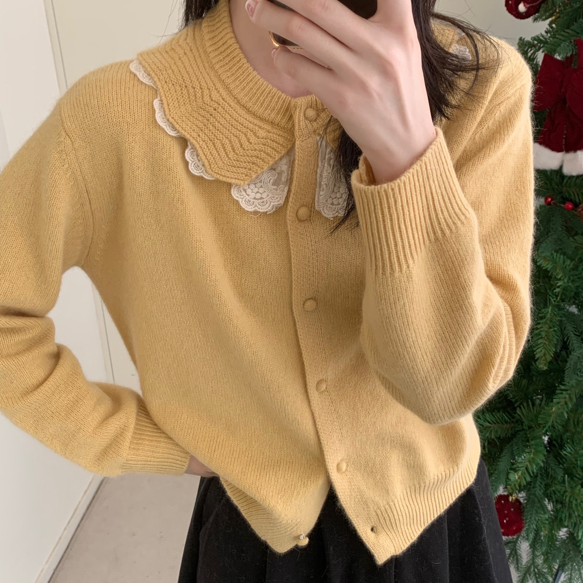 MUUTIS牧缇-爱娃娃领宽松阿拉善骆驼针织开衫（含50.6绵羊毛）LD8