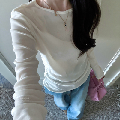 DARA ROSE-早春韩系极简风圆领长袖内搭柔软修身打底衫小衫S8259