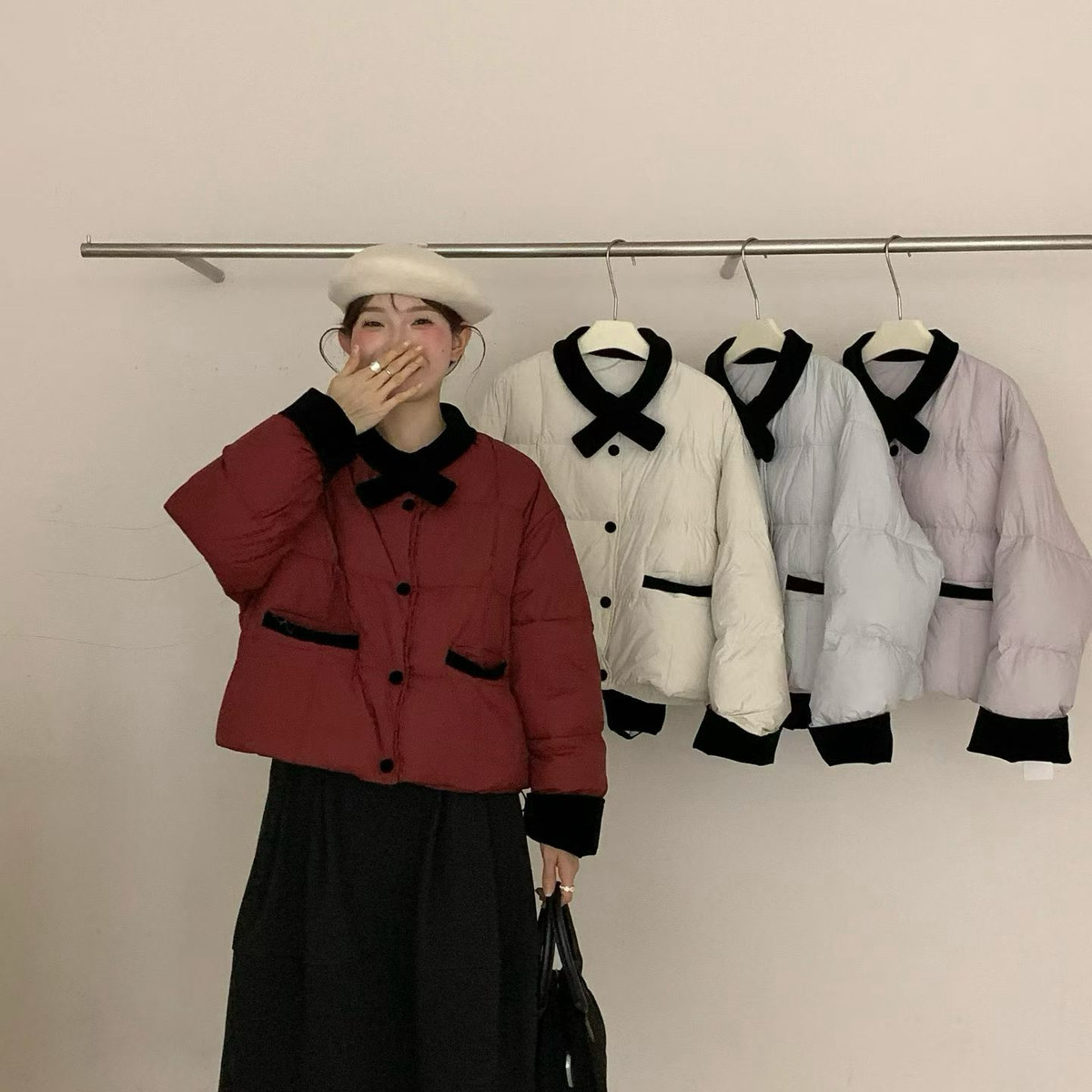 买手严选-泡菜馆-新撞色短款面包服时尚保暖羽绒服外套YS1-88107