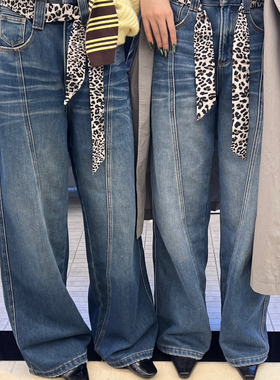 SIX SEVEN -计感直筒阔腿裤高级感水洗工艺牛仔裤(配丝巾)99809-2