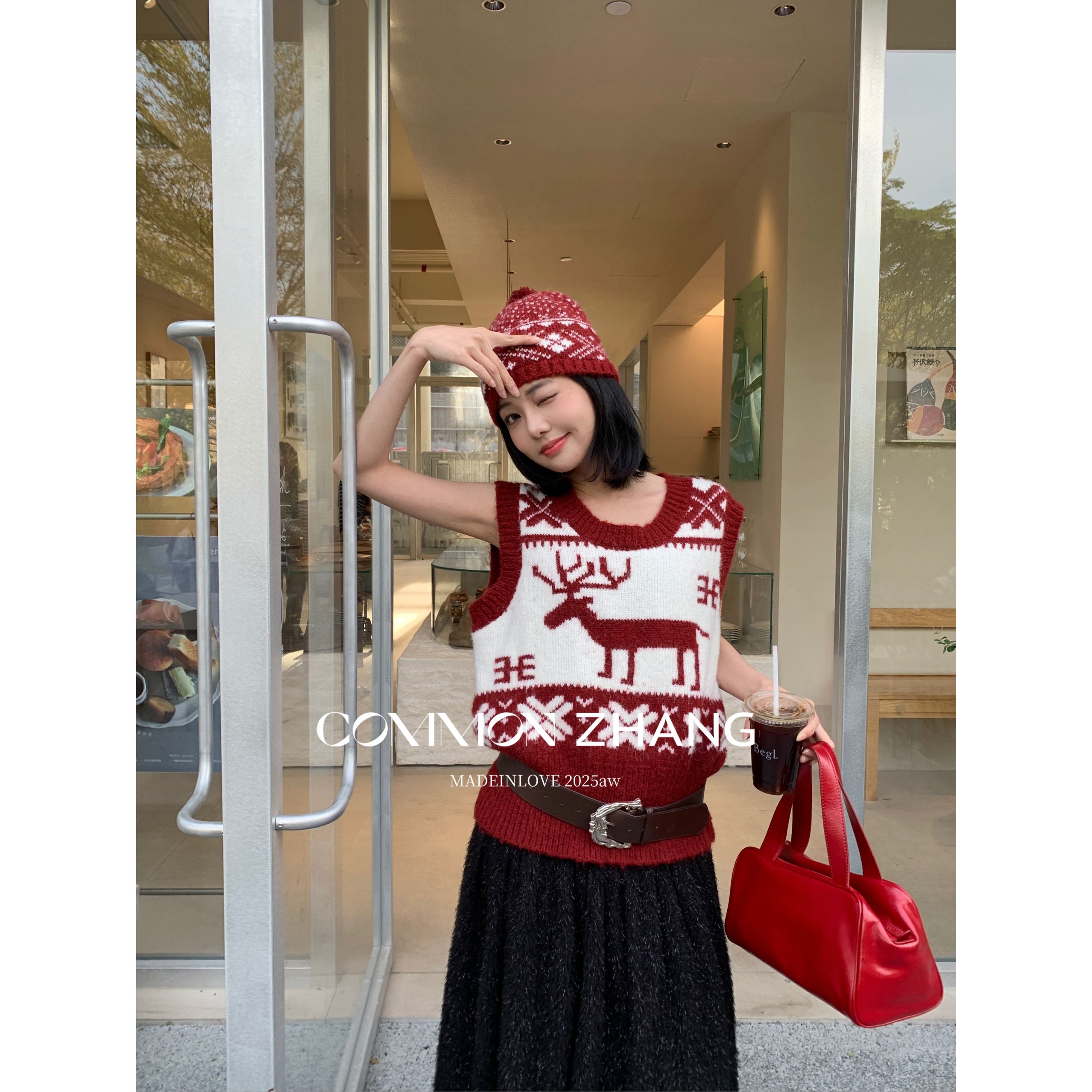 CZ ZHANG-宽松羊毛外穿叠穿显瘦针织马甲(配帽子)（含羊毛）45301