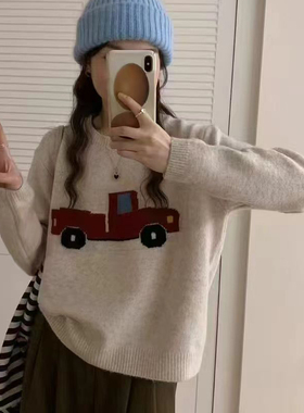 IN SEASON 设季-童趣红色卡车刺绣设计感慵懒风保暖毛衣NM-1302