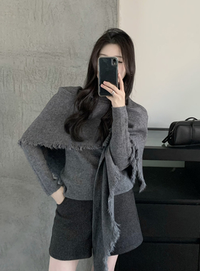 grapestone 葡萄籽-冬上新气质女人味显瘦保暖针织衫(配围巾)1581