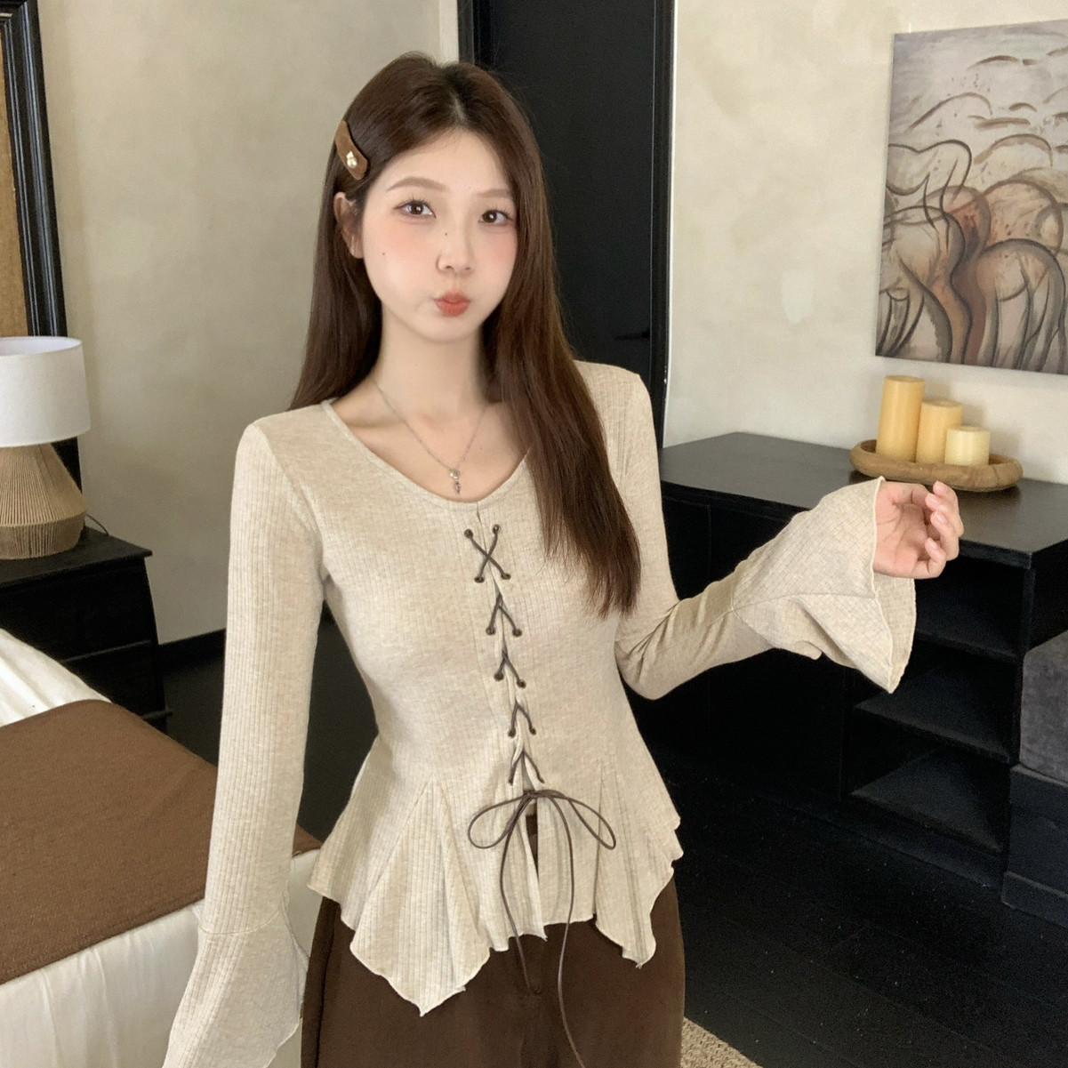 Hope大码-大码胖MM法式气质喇叭袖修身绑带不规则小衫5371,孕妇装/孕产妇用品/营养,连衣裙,淘宝优惠券,粉丝福利购,淘宝优惠卷