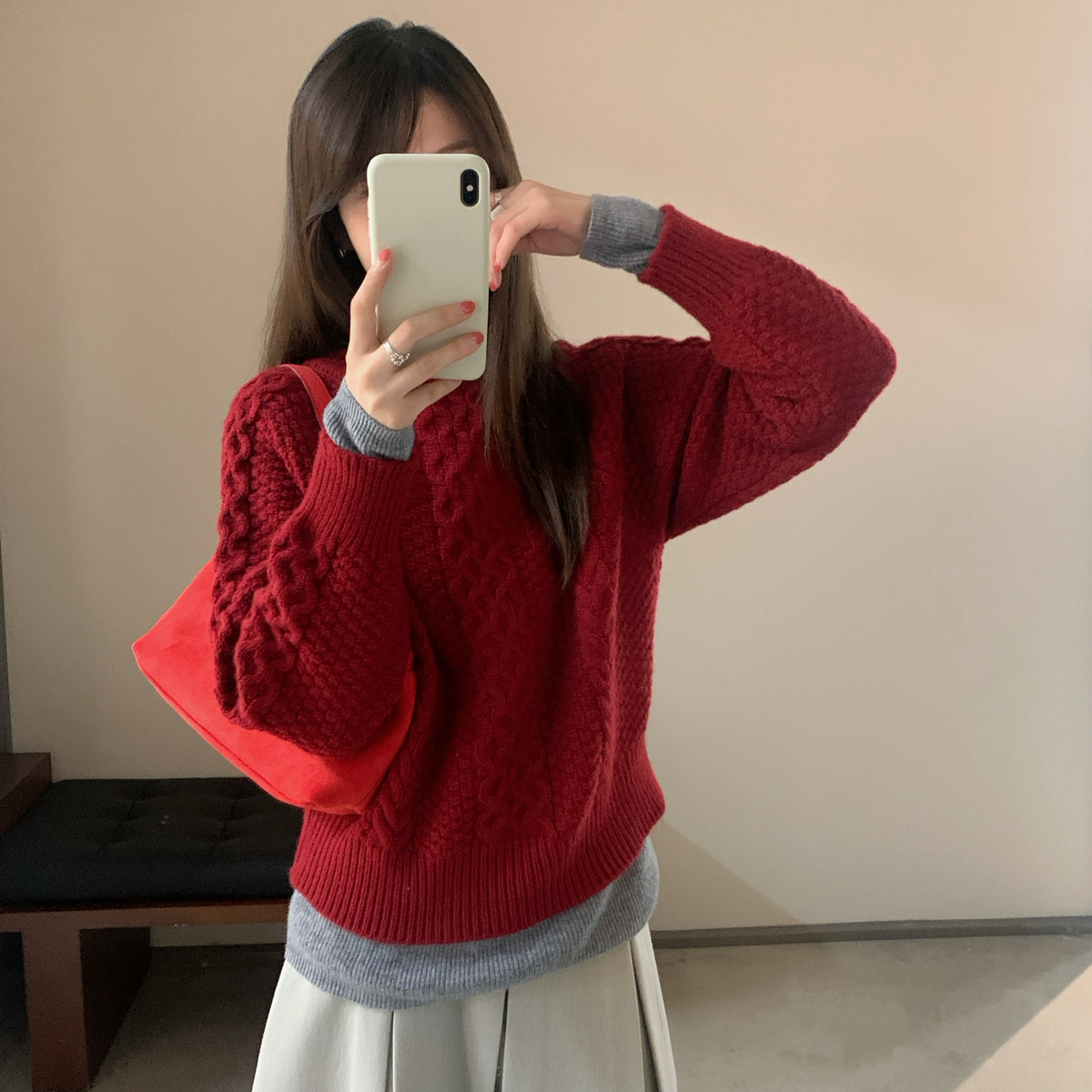 Already Full-韩系通勤时尚百搭卷边圆领麻花套头针织毛衣66-275