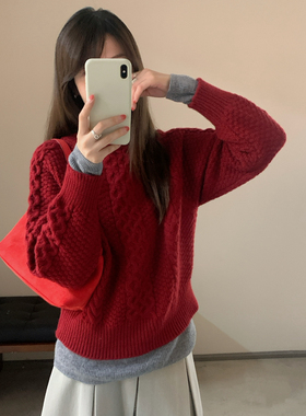 Already Full-韩系通勤时尚百搭卷边圆领麻花套头针织毛衣66-275