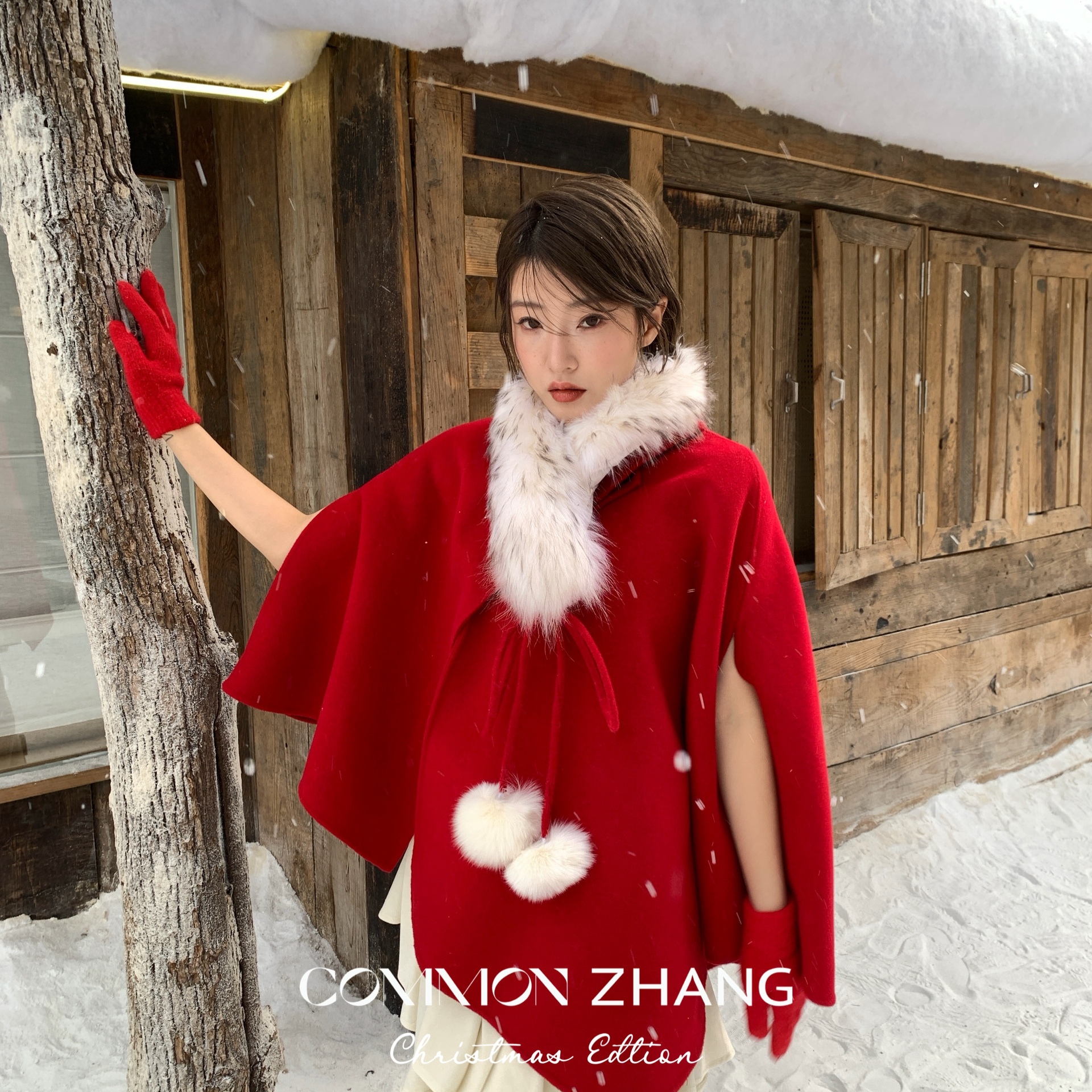 CZ ZHANG-大衣女冬宽松翻领羊毛外套(配毛领可拆)（含70羊毛）493