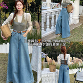 牛仔 定制面料柔软透气上窄下宽版 型巨显瘦牛仔裤 配腰带 16052