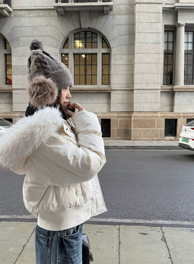 1988-设计感宽松百搭保暖羽绒服外套(配可拆卸真狐狸毛毛领)96100