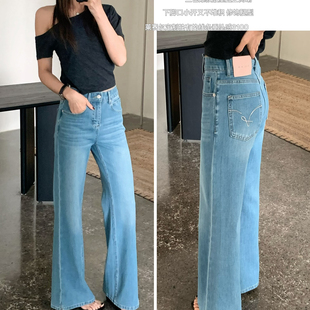 TOP 欧制-脚口小开又不堆积筒喇莱赛尔垂坠感喇叭牛仔裤3100浅兰