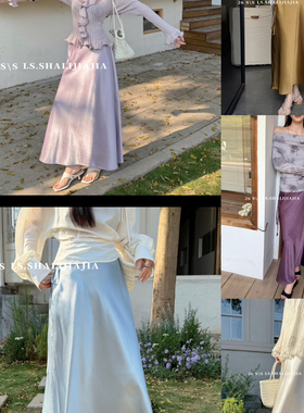 LS-26年早春上新法式优雅简约纯色高级感气质缎面半身裙YS1-81306