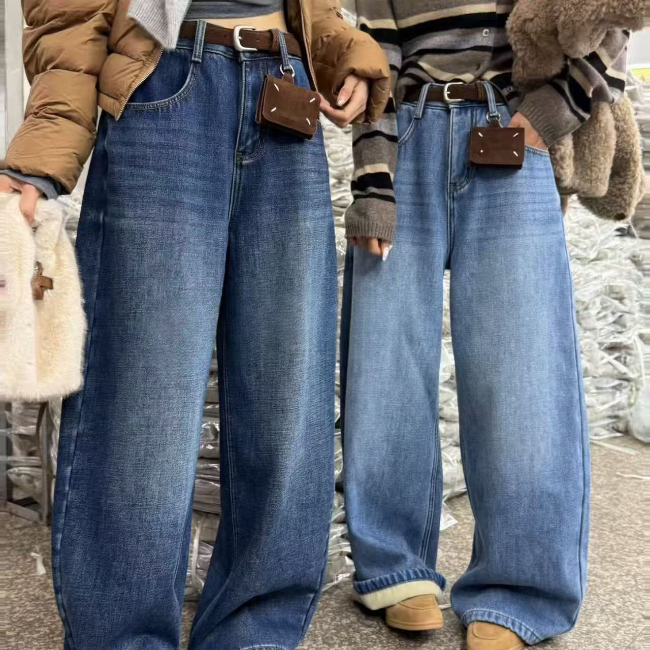 JIAJIATMMT木里-带遮跨弯刀牛仔裤百搭阔腿裤牛仔裤(配腰包)5257