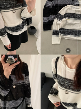 秋大大QDD-26年早春撞色条纹晕染亮片套头超级百搭针织衫90150