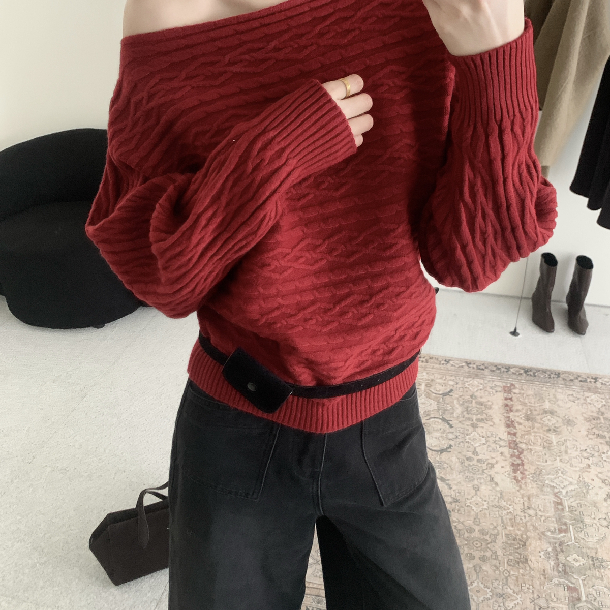 ZEPE/AT SEASON-女人露肩挂脖纯欲别致毛衣保暖毛衣(配围脖)3568