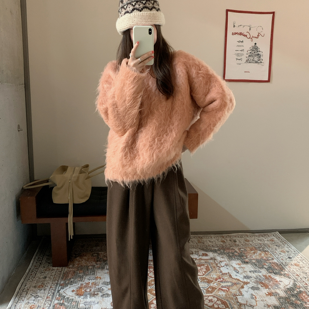 Already Full-系简约休闲时尚毛感十足拉毛圈圈套头保暖毛衣D108