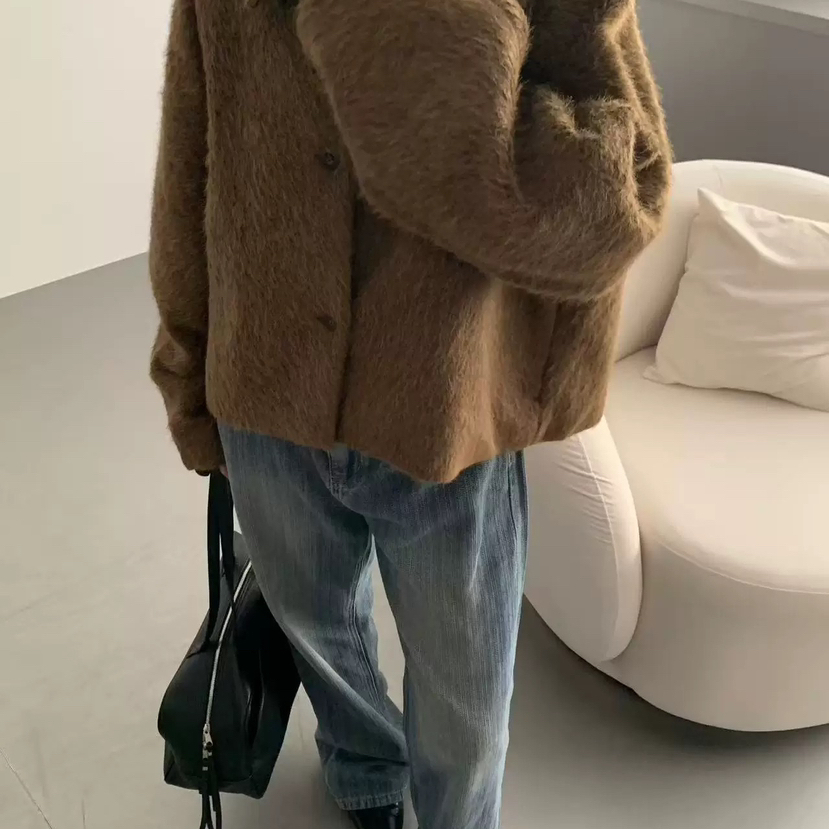 Hand made-新复古风翻领宽松短款两面穿羊毛外套（含85.3羊毛）60