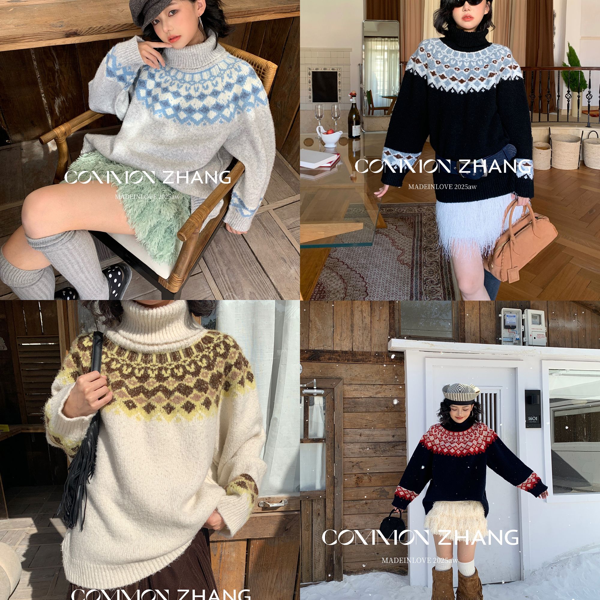 CZ ZHANG-复古费尔岛摩天轮羊毛粗线针织保暖毛衣（含8羊毛）4528