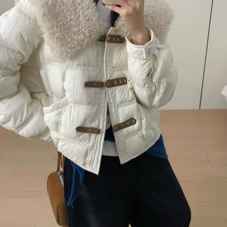 Double romance-领拼接撞色减龄豆腐块短款保暖羽绒服外套251732