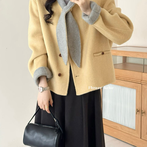 Flower keke-冬小领结蝴蝶结羊毛外套（含100羊毛）PZws90