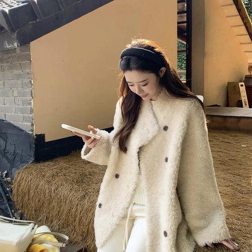 四季爆——环北精选-法式复古毛绒翻领宽松双排扣大衣YS1-6034