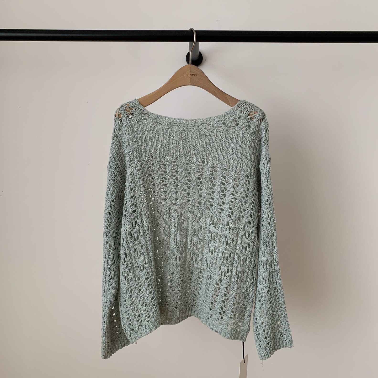 THXGIVING-文艺风宽松外穿镂空针织衫00280