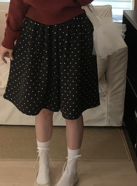 B加-26年早春韩系节日氛围感点点松紧腰闊腿休闲短裤25-6587-2