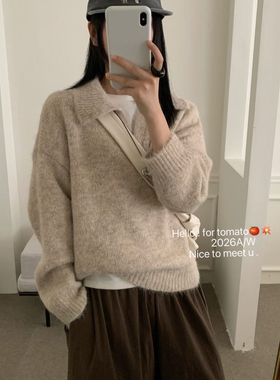 Tomato-领长毛羊驼不扎人套头舒适保暖毛衣（含44.8绵羊毛）41185