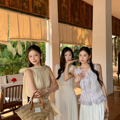 GS.GOOD START-能穿春夏气质温柔新中式盘扣木耳边无袖小衫D0555U