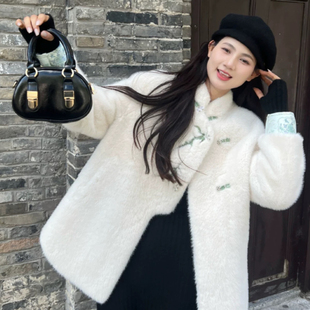 DYQS-新中式国风探竹大衣女仿皮毛一体貂绒小个子毛毛短外套T1252