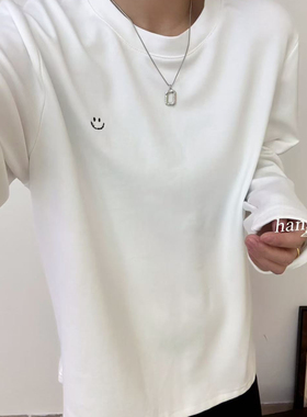 杭楚-约笑脸刺绣女2025冬季新款宽松圆领百搭基础款长袖T恤88319