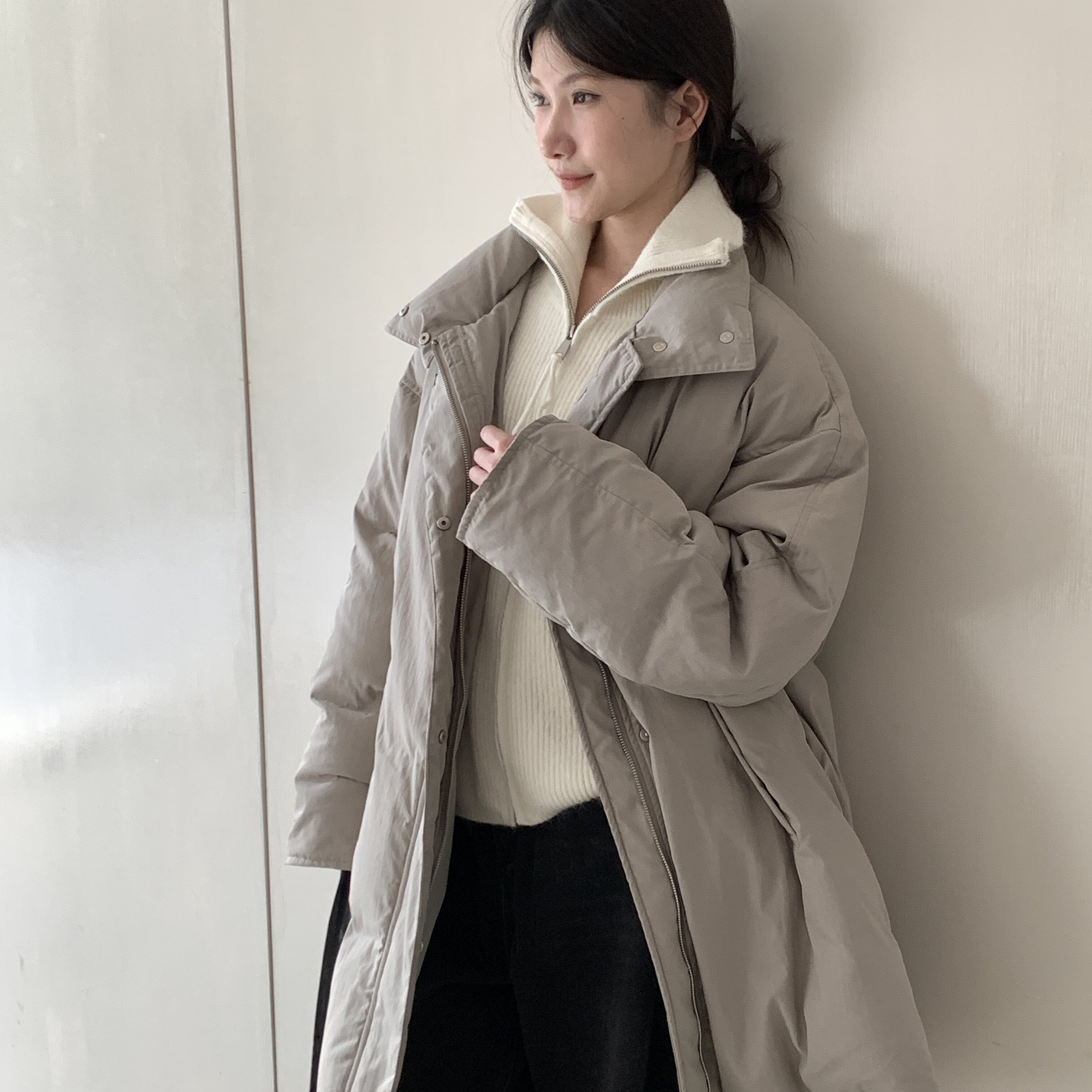 WEARELAB-冬上新简韩立领加厚保暖百搭中长款保暖羽绒服外套A2728