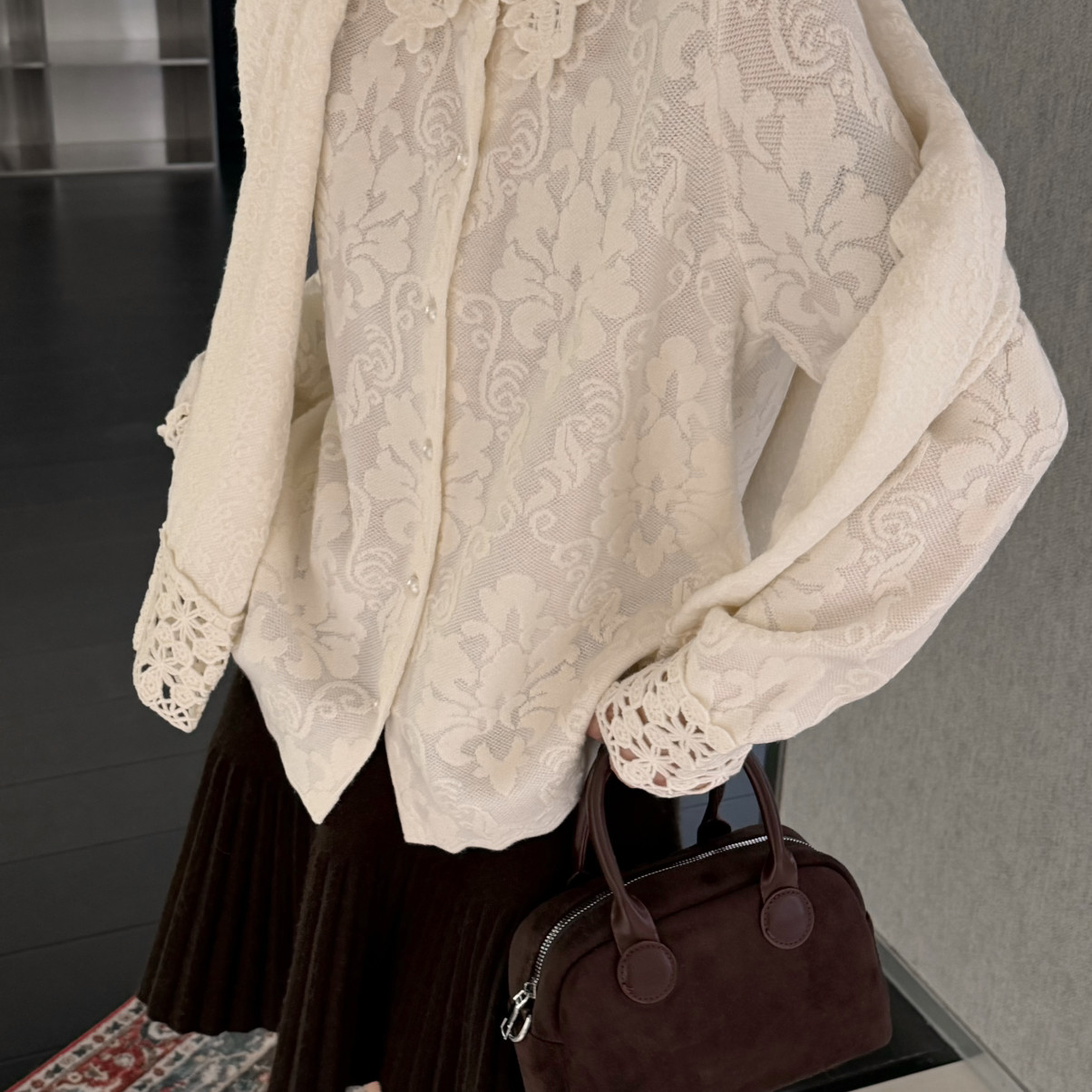 TB媞宝-油慕斯26年早春温柔蕾丝钩花娃娃领珍珠排扣针织开衫52921,孕妇装/孕产妇用品/营养,连衣裙,淘宝优惠券,粉丝福利购,淘宝优惠卷