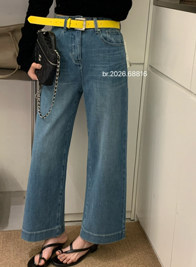 BR-早春早春韩系九分直筒裤裤型洗水都超韩的牛仔裤(配腰带)68816
