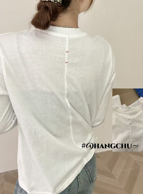杭楚-26年早春后背线条卷边领圆领宽松百搭简约内搭打底衫60016#