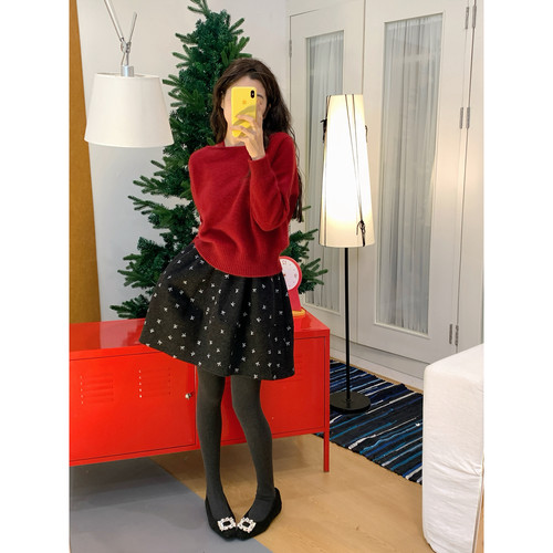 Vaoom-柔风蕾丝拼接尖头软糯感羊毛保暖毛衣（含37.6绵羊毛）K175